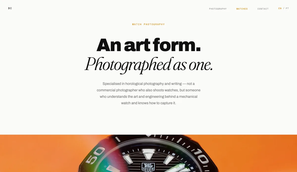 Página inicial do site de fotografia de relógios de Bruno Candeias