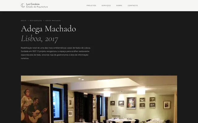 Página do projeto Adega Machado no site do Arquiteto Luís Candeias