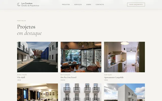 Secção de projetos do site do Arquiteto Luís Candeias